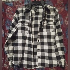Empyre Akrin Hooded Flannel Shirt - Black/White Buffalo Plaid - Men’s M